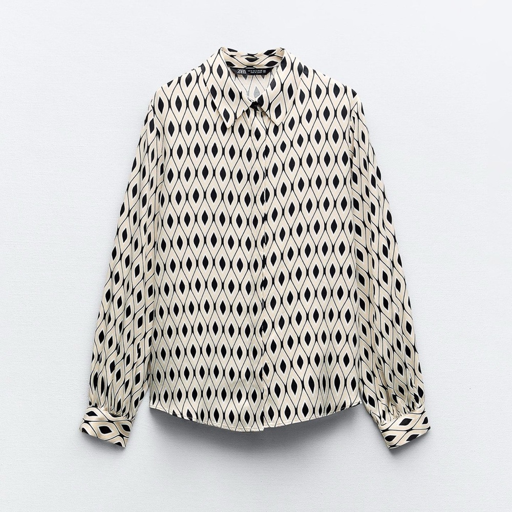 ZARA GEOMETRIC PRINT SATIN SHIRT, Excellent Condition